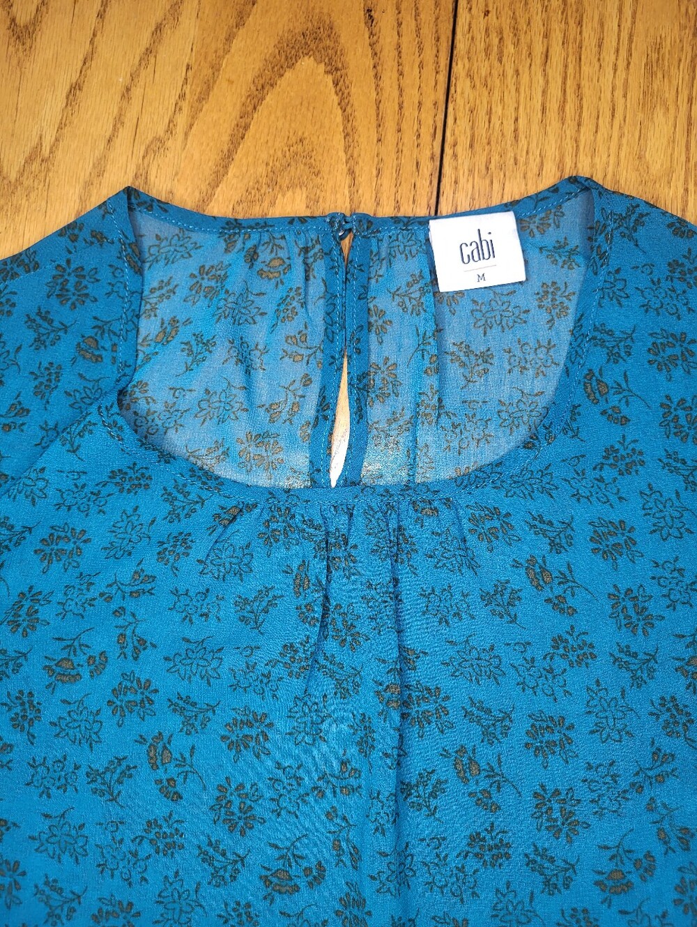 ✨️CAbi Sheer Teal Floral Blouse Sz M